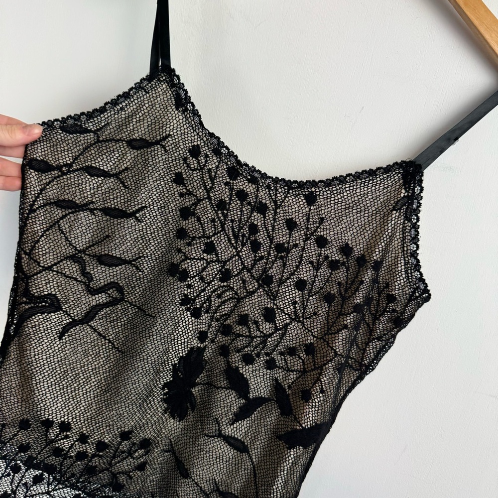 Vintage Y2K Black Lace Mesh Overlay Cami Tank Top Sz Medium - Picture 3 of 13